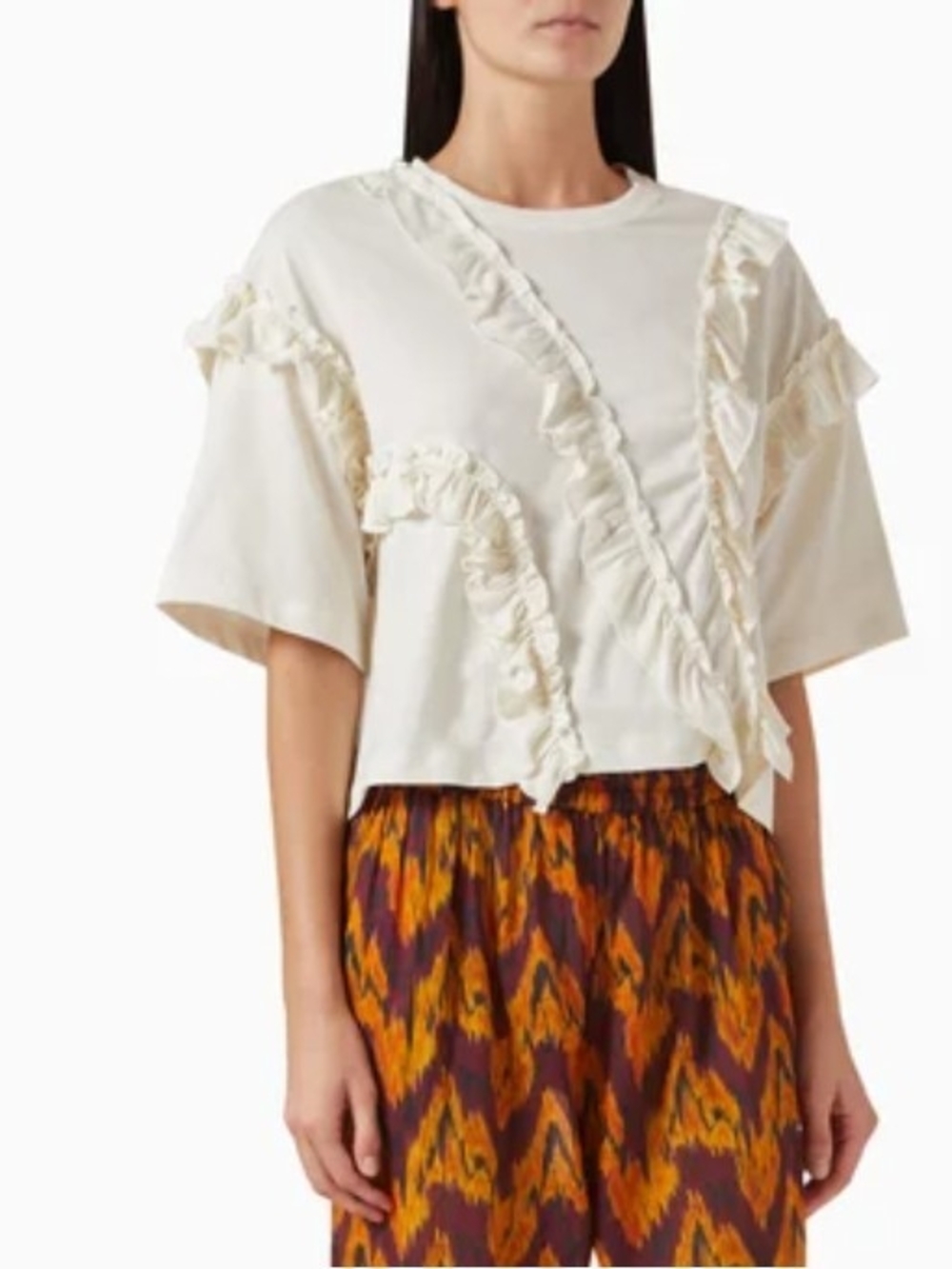 Ulla Johnson Sydney Ruffle Tee White Cream Jersey Short Sleeve Size XS P